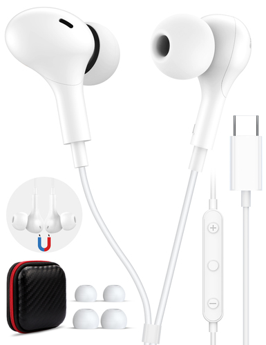 TITACITE USB C Headphone for Samsung S23 S22 S21 S20 A53 A54 White