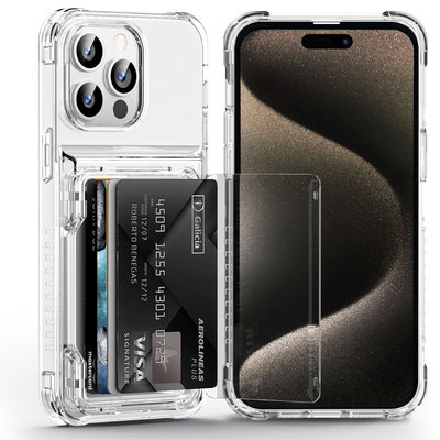 TITACUTE for iPhone 15 Pro Max Case Wallet 4 Credit Card Holder Slot Flip Cover Design Clear Case