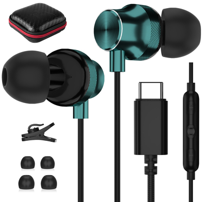 USB C Headphone, TITACUTE Wired Earbuds for Samsung S23 Ultra Green