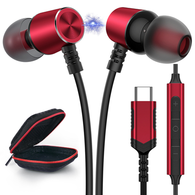 TITACUTE Type C Earphone Magnetic Wired Earbuds for iPhone 15 Pro Max Red